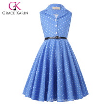 Grace Karin Flower Girl Robes Summer Children Kids Girls Retro Vintage sans manches Lapel Collar Polka Dots Robe CL009000-4